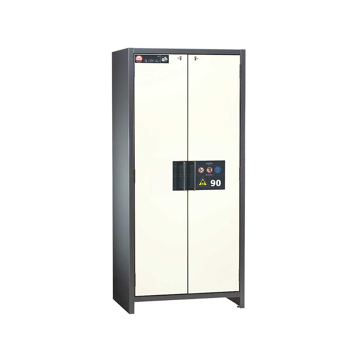 Feuerbeständiger Industrie-Gefahrstoffschrank Typ 90 asecos, HxBxT 1955 x 900 x 615 mm, 2-türig, reinweiß-6