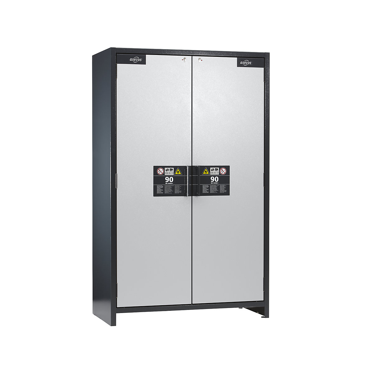 Feuerbeständiger Industrie-Gefahrstoffschrank Typ 90 asecos, HxBxT 1955 x 1200 x 615 mm, 2-türig, lichtgrau-1