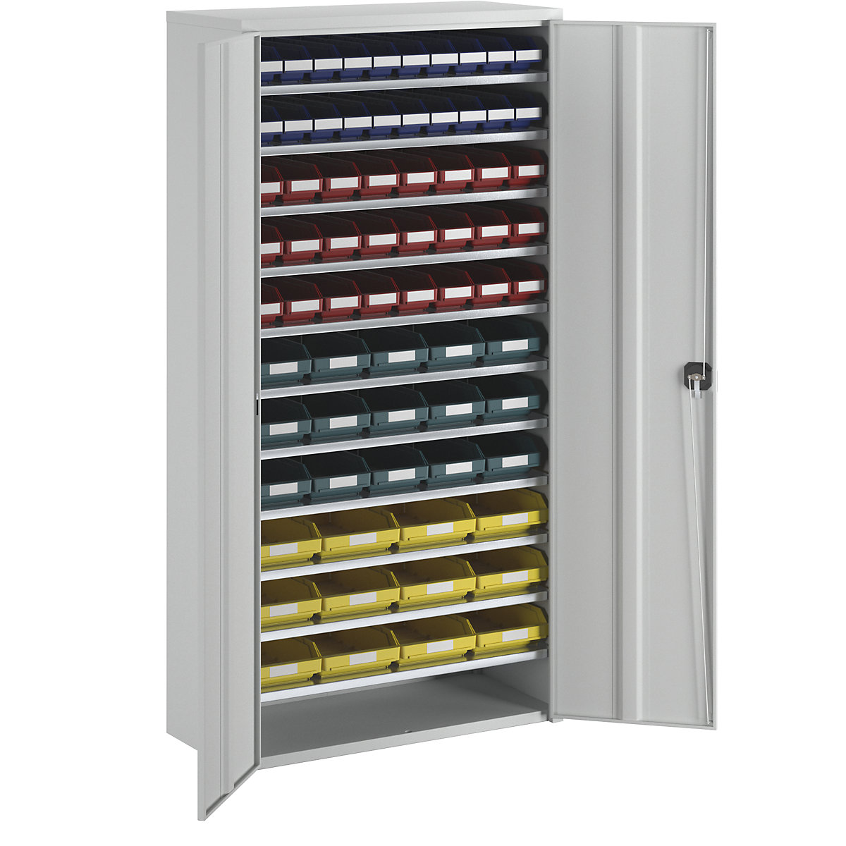 Magazinschrank STEMO, HxBxT 1970 x 1000 x 450 mm, mit Regalkästen, 71 Kästen verschiedenfarbig-1