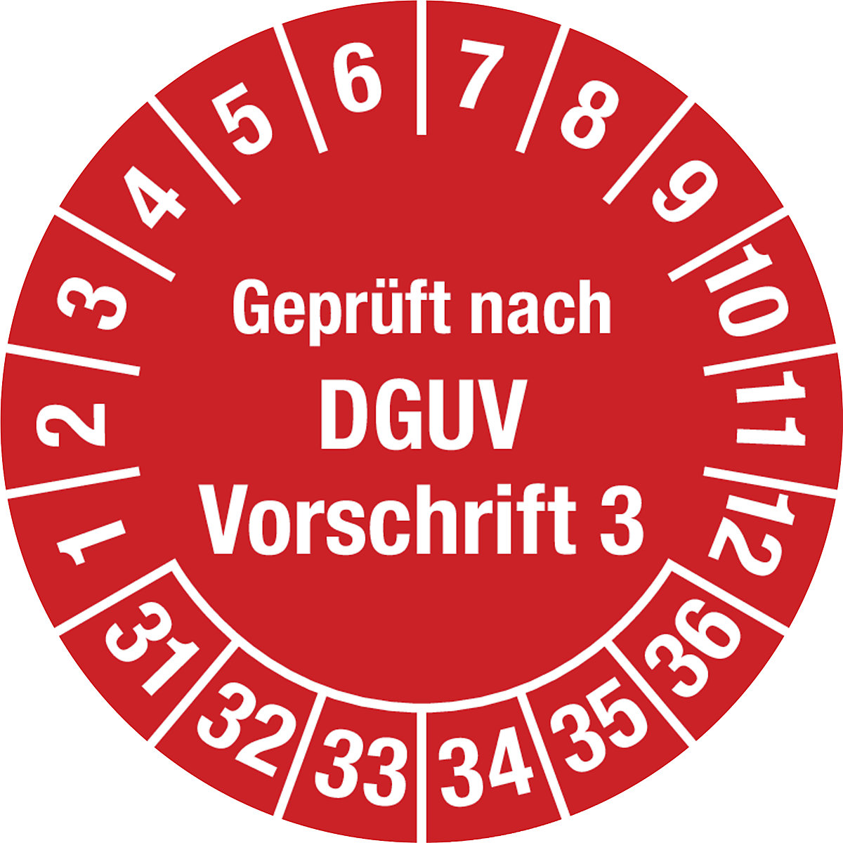 Geprüft nach DGUV, Vorschrift 3, Dokumentenfolie, Ø 20 mm, 31 – 36, rot-2