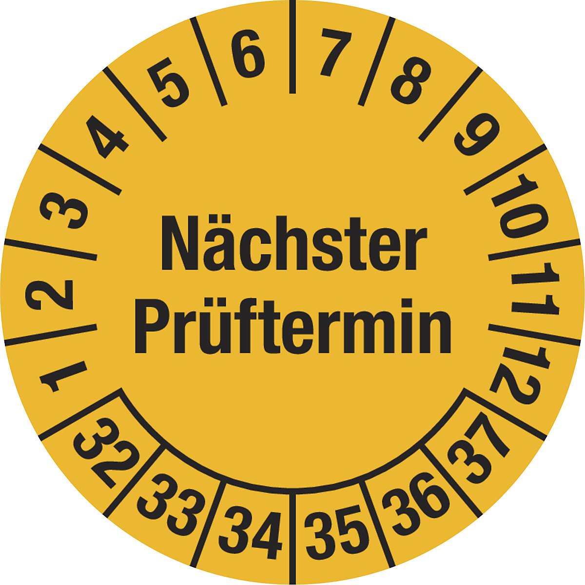Mehrjahresplakette, Nächster Prüftermin, Dokumentenfolie, Ø 20 mm, 32 – 37, gelb-8