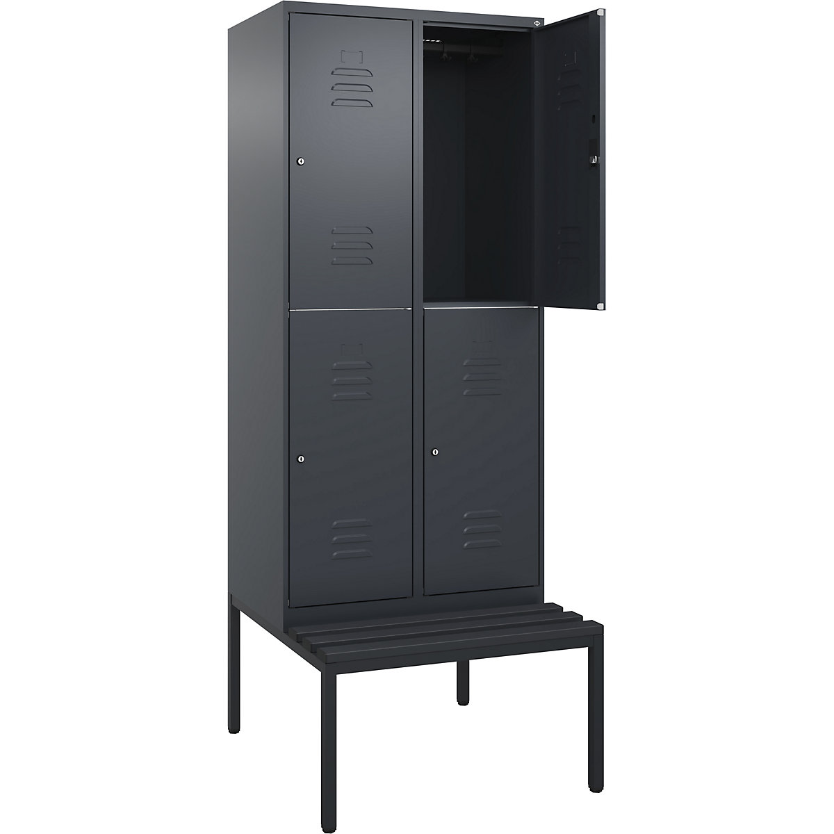 Doppelstock-Spind Classic PLUS Sitzbank C+P, 2 Abteile, grau, B 800 mm, Zylinderschloss, untergebaut, Kunststoff-68