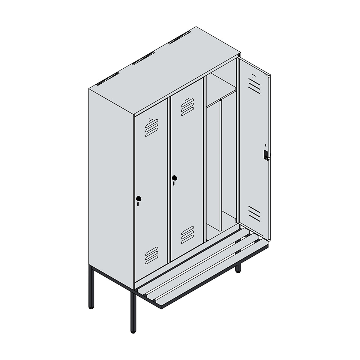 Schwarz-Weiß-Spind Classic PLUS Sitzbank, schmal C+P (Produktabbildung 329)-328
