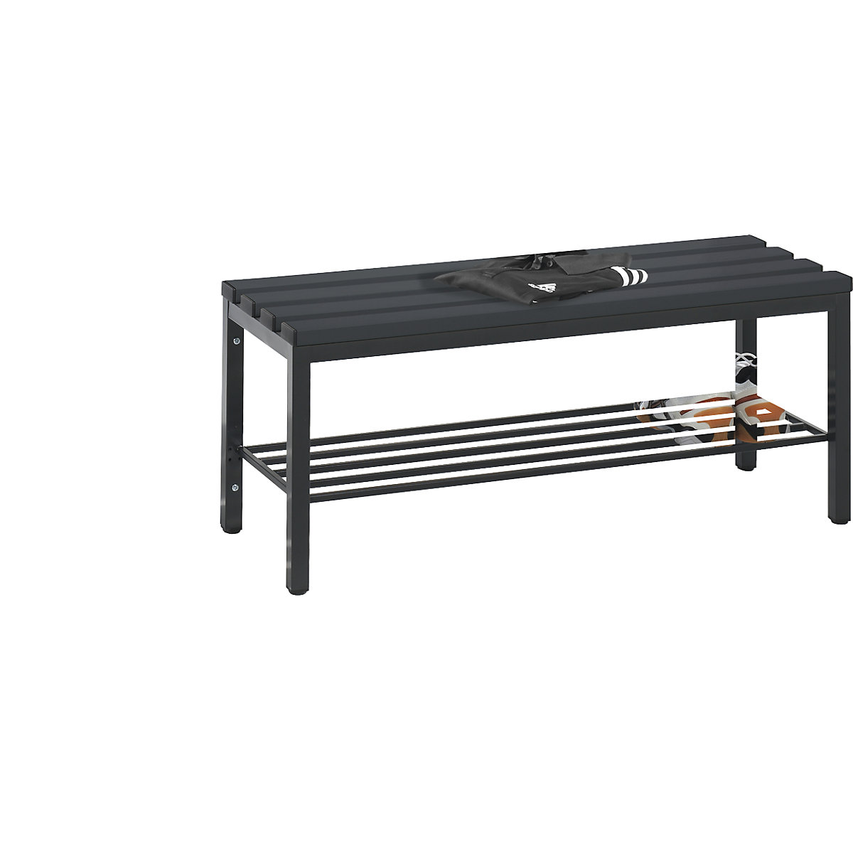 Umkleidebank BASIC C+P, Kunststoffleisten, Länge 1000 mm, schwarzgrau, Schuhrost-2