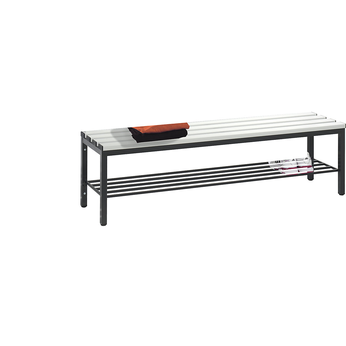 Umkleidebank BASIC C+P, Kunststoffleisten, Länge 1500 mm, lichtgrau, Schuhrost-10