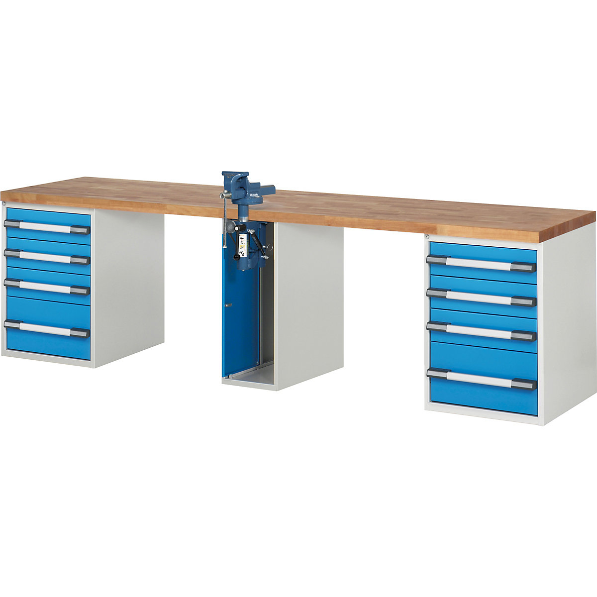 Werkbank mit Schraubstockschrank, Baukastensystem Serie 7000 eurokraft pro