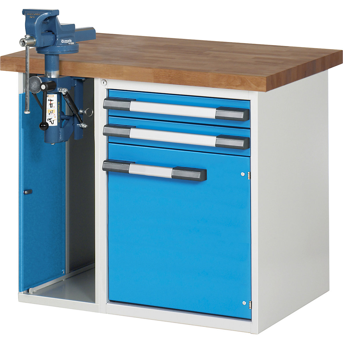 Werkbank mit Schraubstockschrank, Baukastensystem Serie 7000 eurokraft pro