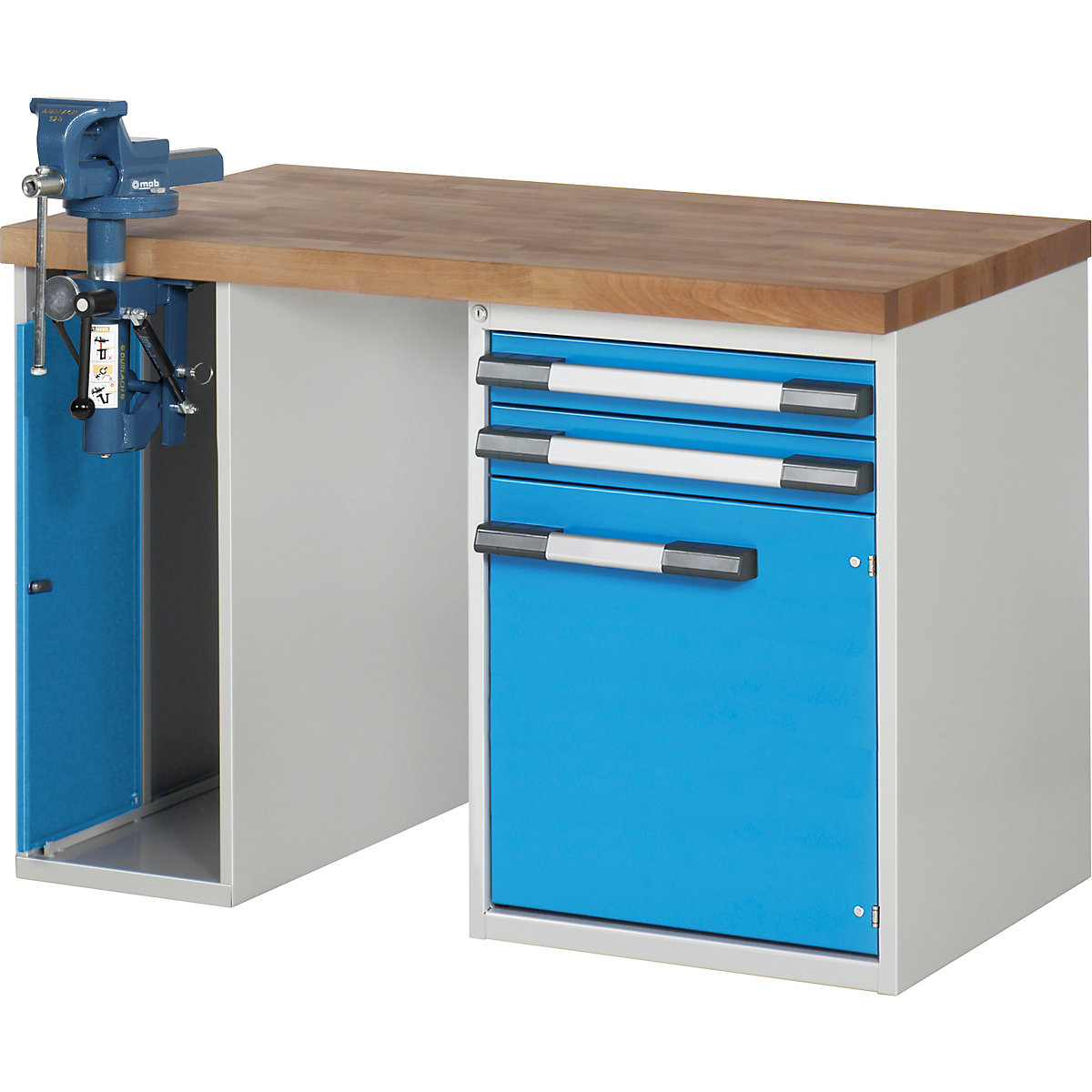 Werkbank mit Schraubstockschrank, Baukastensystem Serie 7000 eurokraft pro