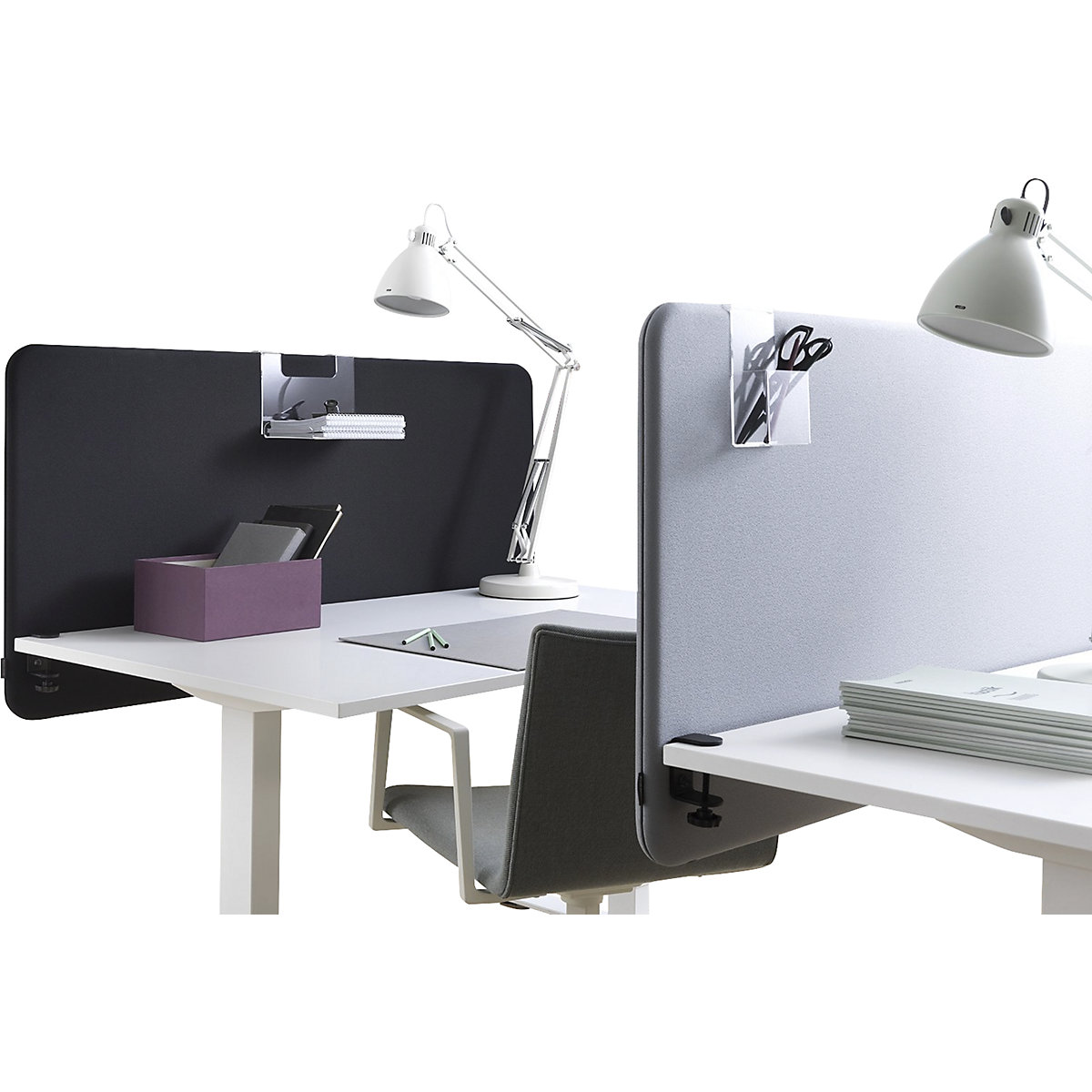 Stołowa ścianka działowa z izolacją dźwiękową Standard z zaokrąglonymi narożnikami