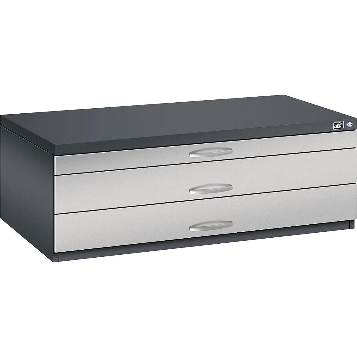Szafa na rysunki – C+P, DIN A1, 3 szuflady, wys. 420 mm, czarno-szara / białe aluminium-1