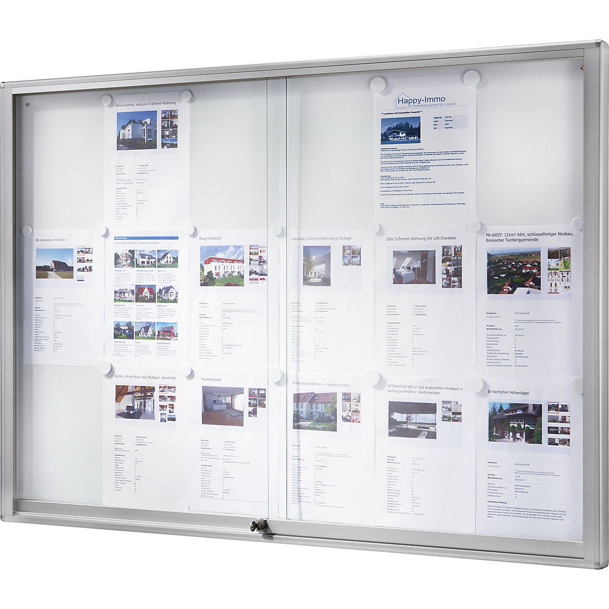 Vitrine d'affichage avec cadre alu et portes coulissantes – eurokraft pro