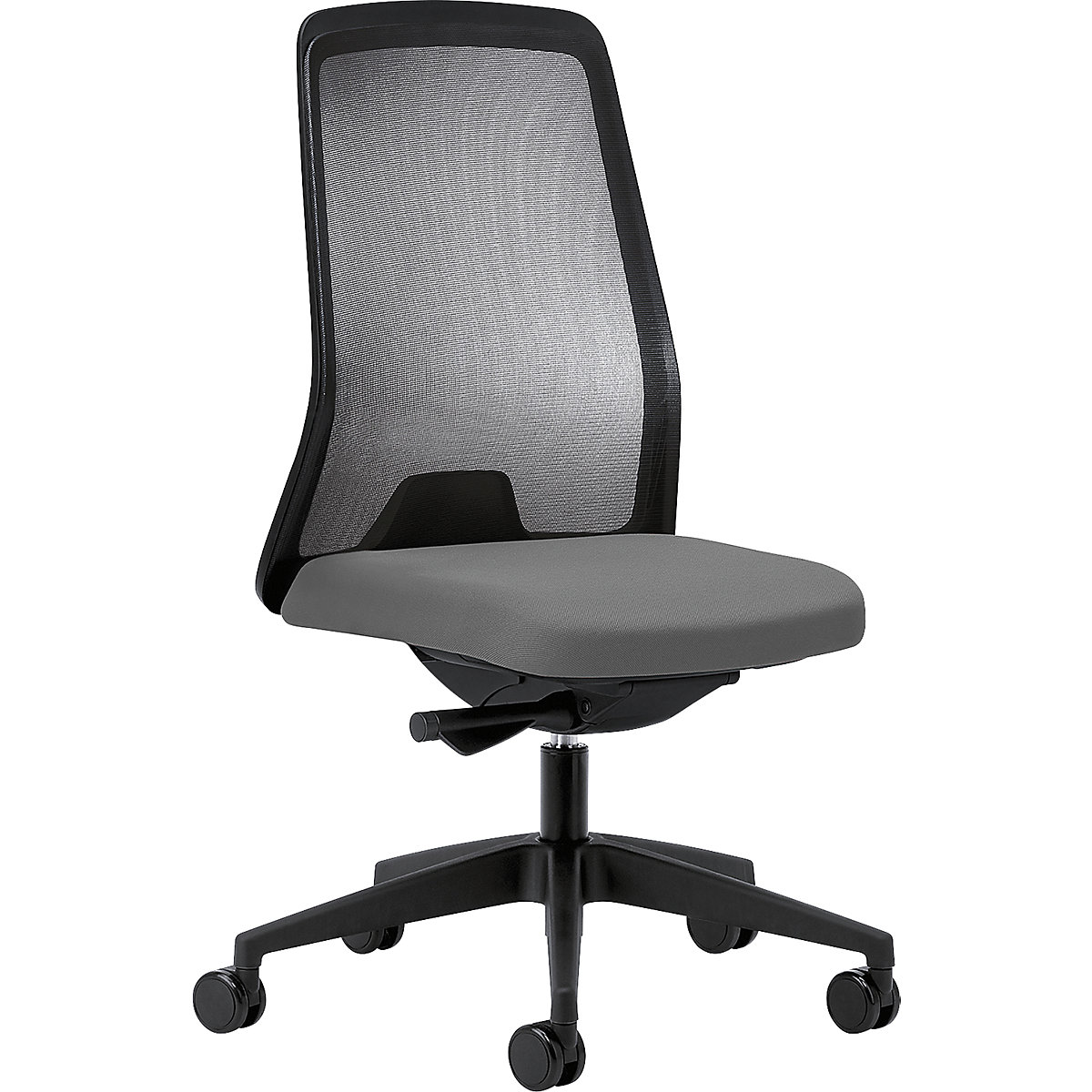 Siège de bureau pivotant EVERY à dossier résille noir – interstuhl, piétement noir, noir graphite, profondeur d'assise 410 – 470 mm, avec roulettes dures-1