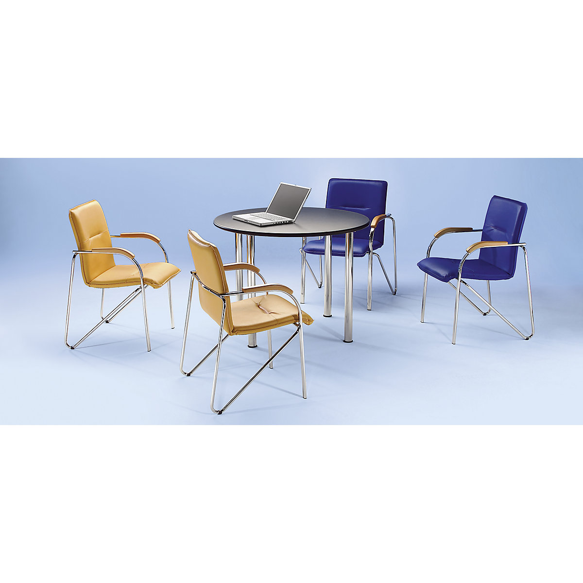 Fauteuil empilable à habillage en similicuir (Illustration du produit 2)-1