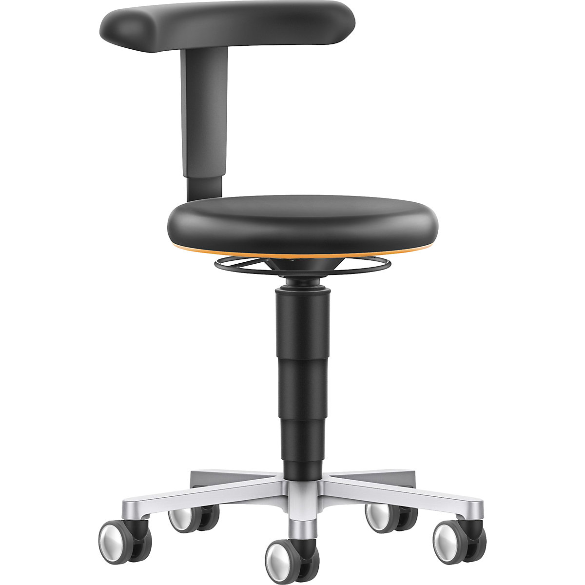 Assento para trabalhos sentados no laboratório com suporte flexível – bimos, com rodas, regulável em altura, anel colorido em laranja-0