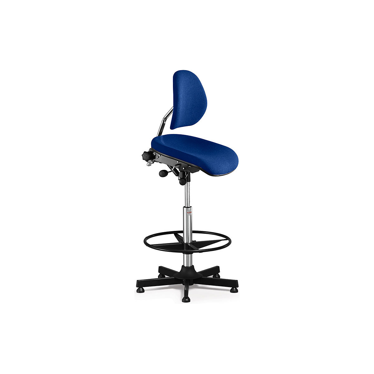 Cadeira de trabalho AEGA, versão alta com sapatas e apoio para os pés circular, forro em tecido, azul, regulável em altura 670 – 930 mm-0