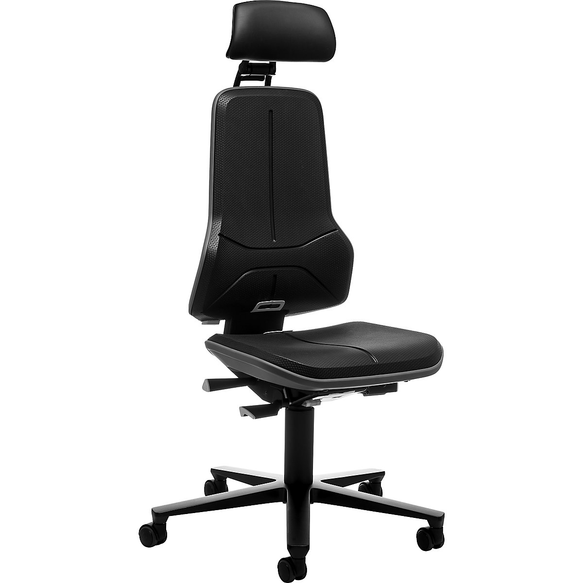Cadeira de trabalho giratória NEON, rodas, apoio de cabeça – bimos, mecanismo síncrono, espuma de PU, flexband cinzento-0