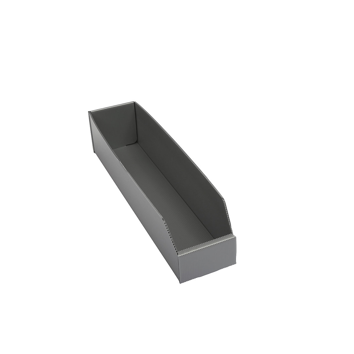 Caixa de plástico para estante, dobrável, CxLxA 450x100x100 mm, cinzento prateado, embalagem com 25 unidades-0