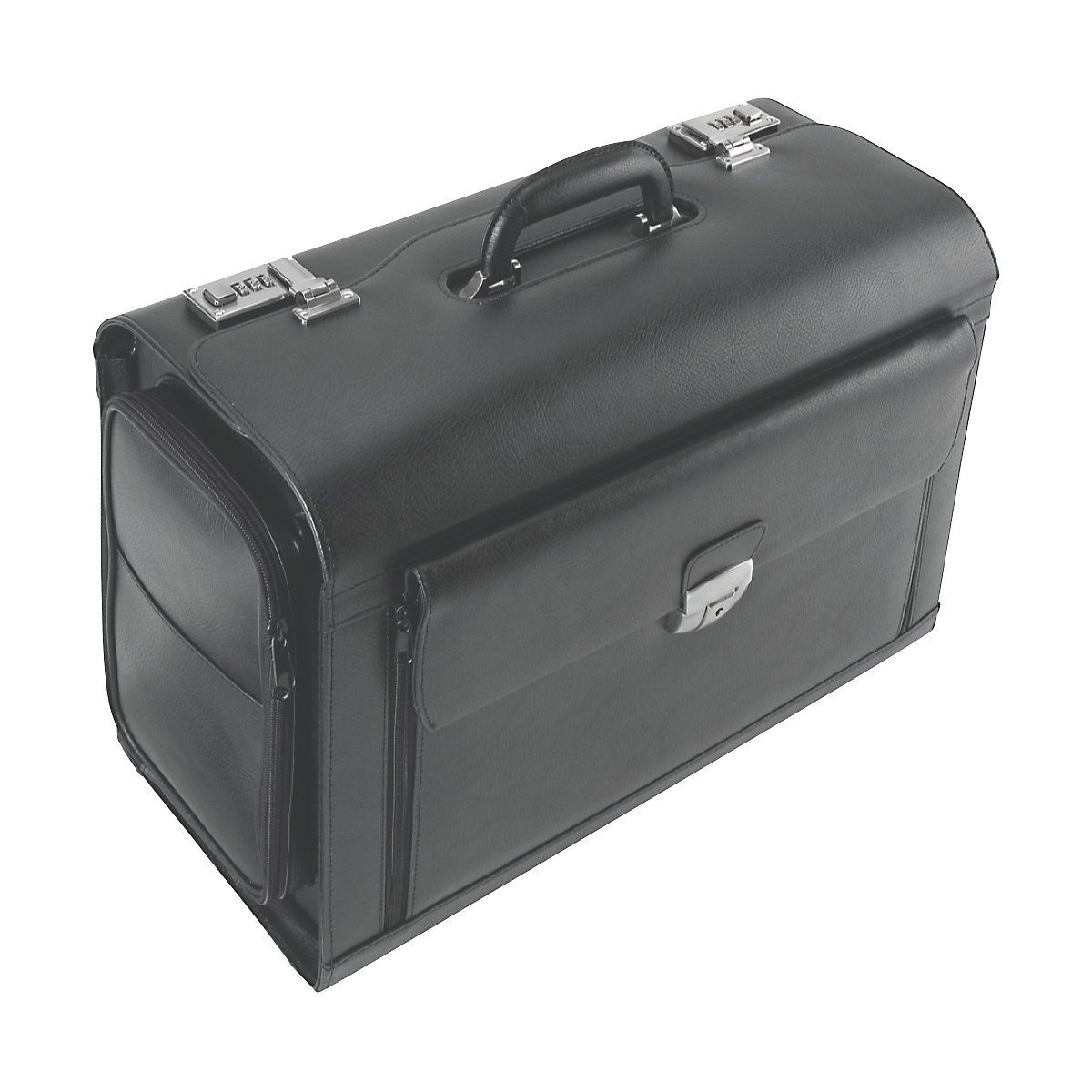 Mala de piloto, 5 compartimentos, 2 bolsas laterais, preto-0