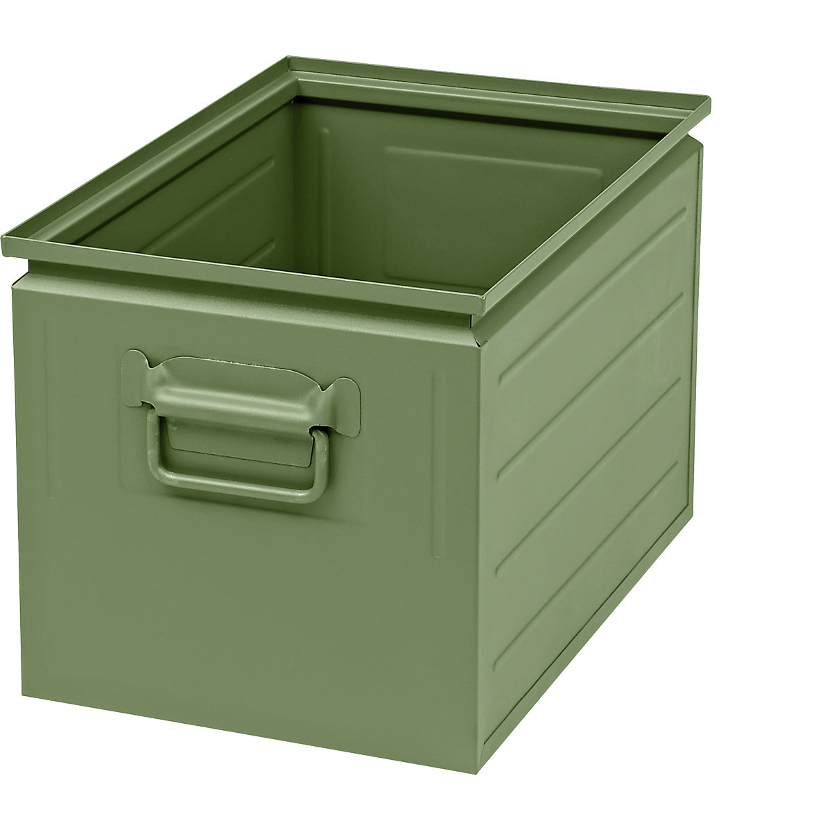 Caixa empilhável em chapa de aço, volume aprox. 35 l, verde reseda RAL 6011-0