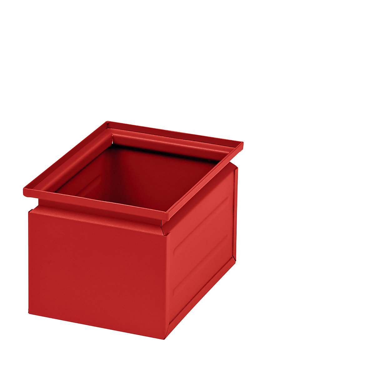 Caixa empilhável em chapa de aço, volume aprox. 3,6 l, vermelho fogo RAL 3000-0