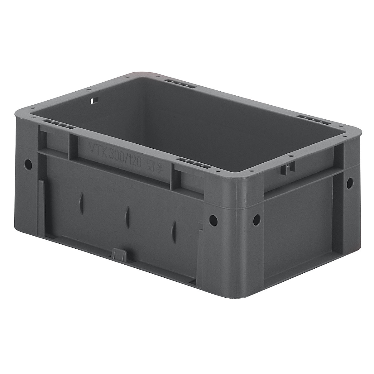 Recipiente Euro para cargas pesadas, polipropileno, capacidade 4,1 l, CxLxA 300 x 200 x 120 mm, paredes fechadas, fundo fechado, cinzento, UE 8 unid.