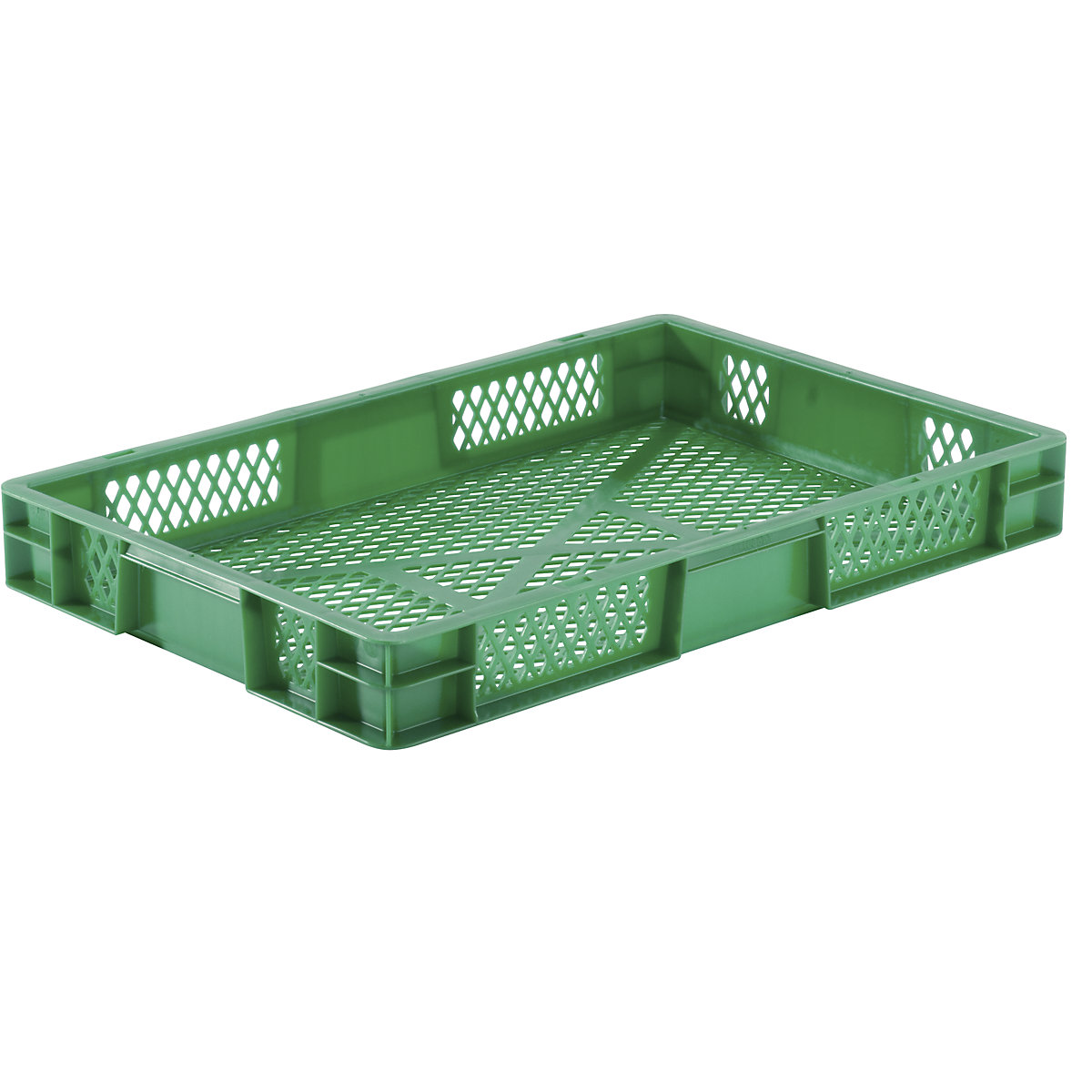 Recipiente empilhável em formato Euro, paredes e fundo perfurados, CxLxA 600 x 400 x 75 mm, verde, UE 5 unid.-0
