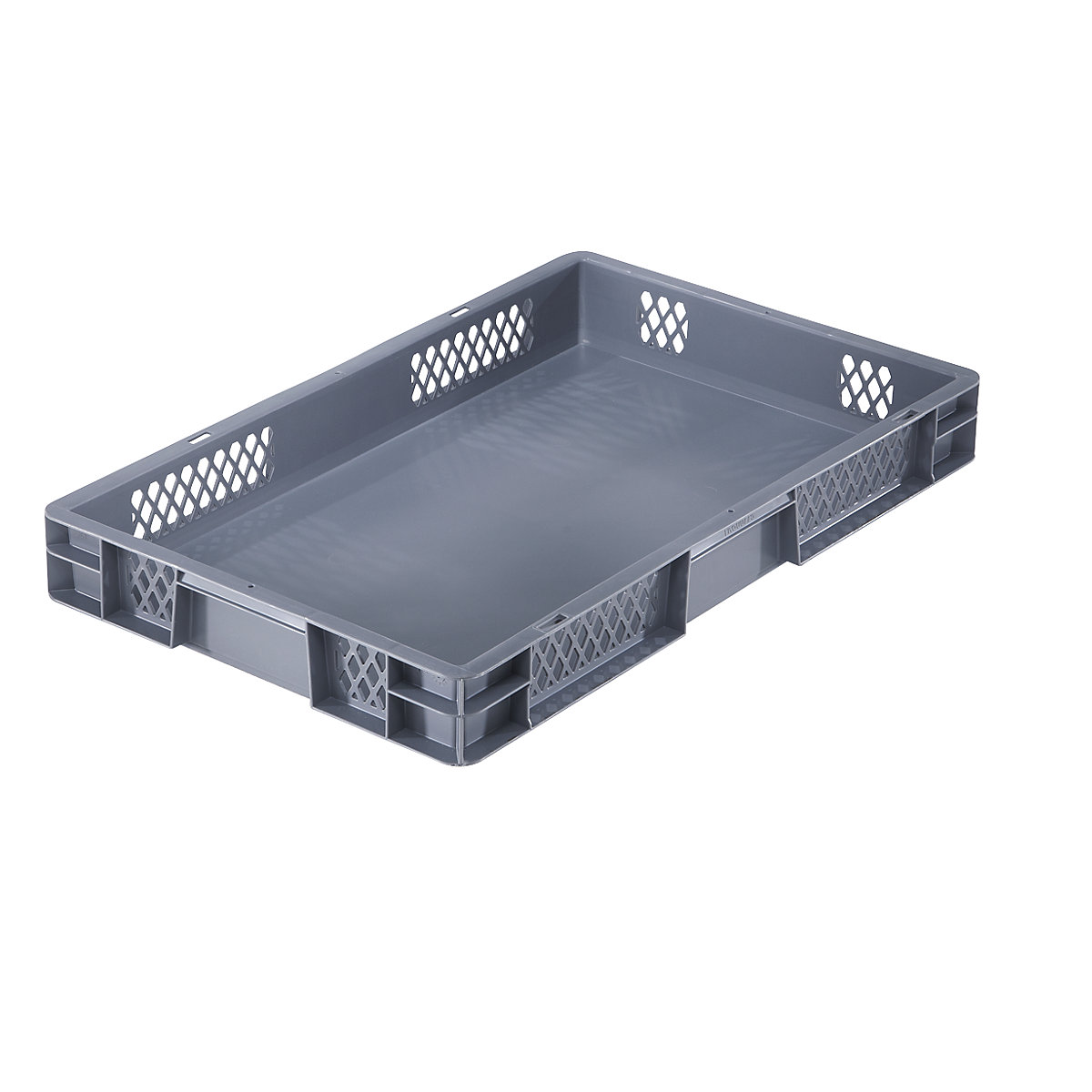 Recipiente empilhável em formato Euro, paredes perfuradas, fundo fechado, CxLxA 600 x 400 x 75 mm, cinzento, UE 5 unid.-0