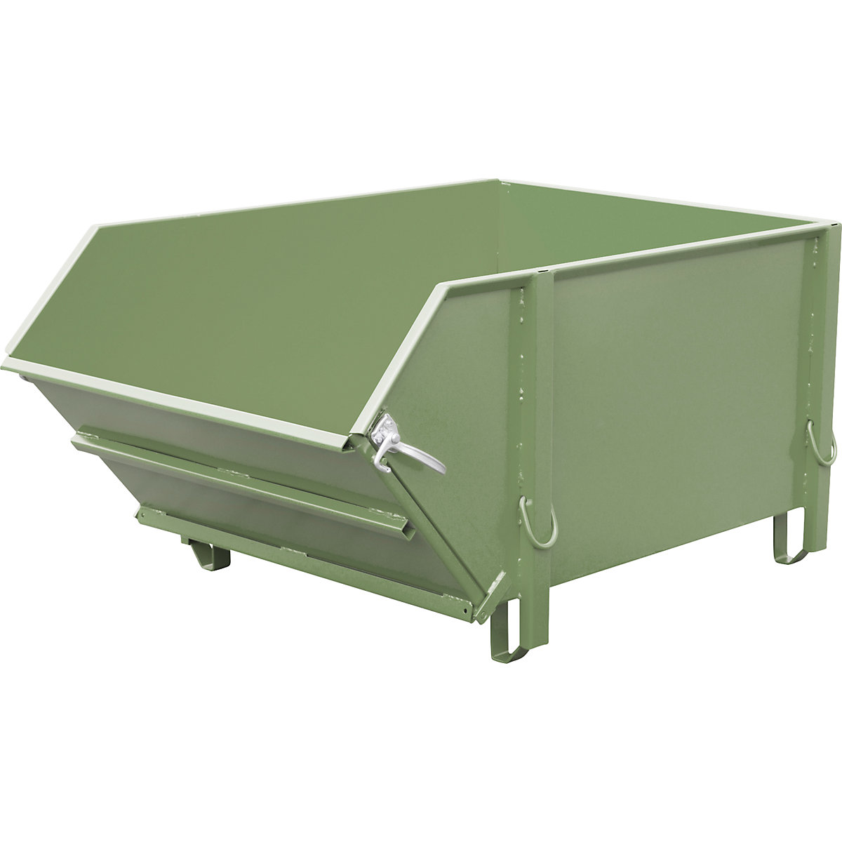 Recipiente em chapa de aço – eurokraft pro, volume 1 m³, com tampa de vazamento rebatível, verde reseda-0