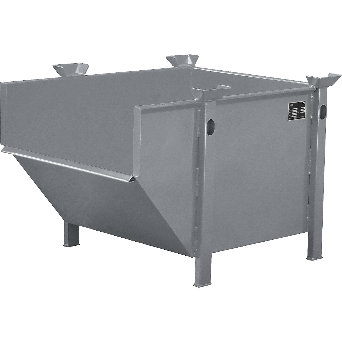 Recipiente em chapa de aço – eurokraft pro, volume 0,5 m³, sem tampa de vazamento rebatível, cinzento rato-0