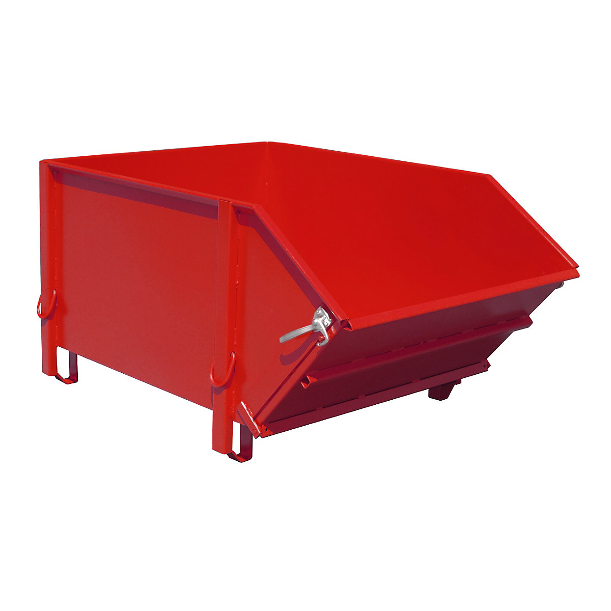 Recipiente em chapa de aço – eurokraft pro, volume 1 m³, com tampa de vazamento rebatível, vermelho fogo-0