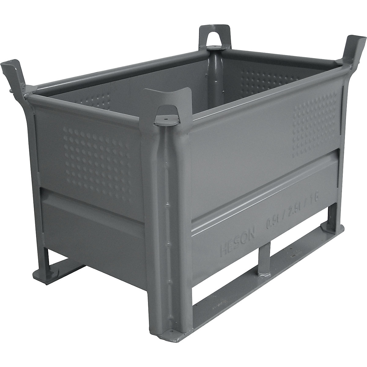 Recipiente empilhável com patins – Heson, CxL 800 x 500 mm, capacidade de carga 500 kg, cinzento, a partir de 1 unid.-0