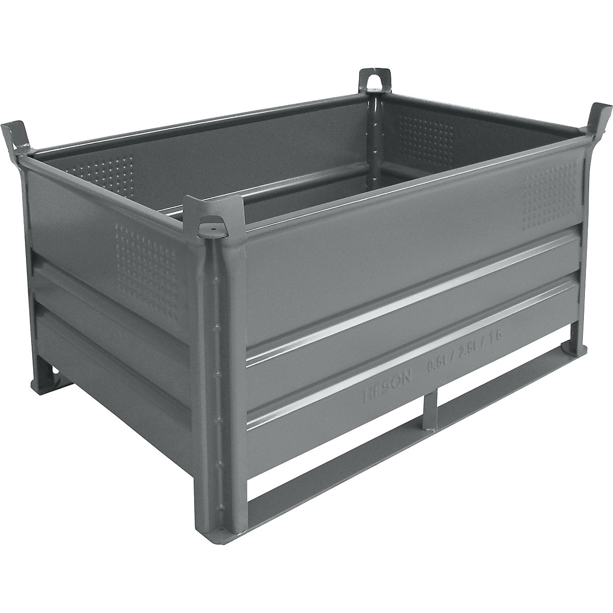 Recipiente empilhável com patins – Heson, CxL 1200 x 800 mm, capacidade de carga 500 kg, cinzento, a partir de 1 unid.-0