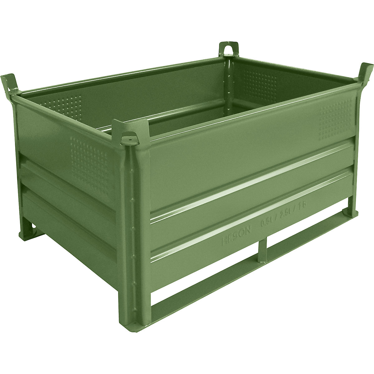 Recipiente empilhável com patins – Heson, CxL 1200 x 800 mm, capacidade de carga 2000 kg, verde, a partir de 1 unid.-0