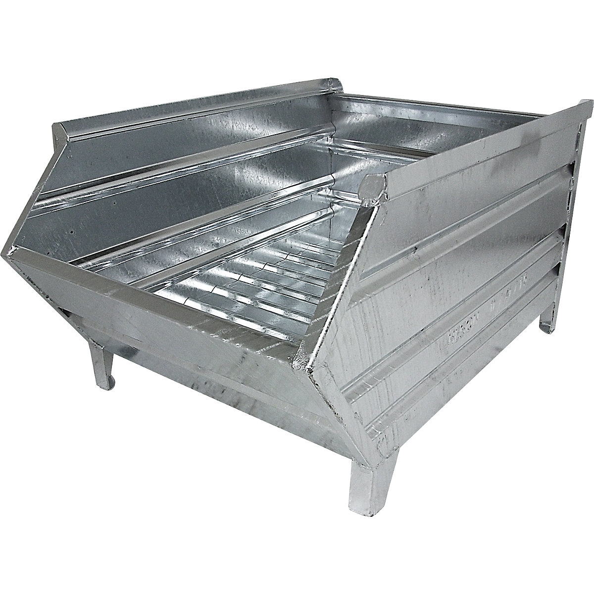 Recipiente empilhável em chapa de aço, com abertura de remoção – Heson, CxL 1000 / 800 x 500 mm, galvanizado-0