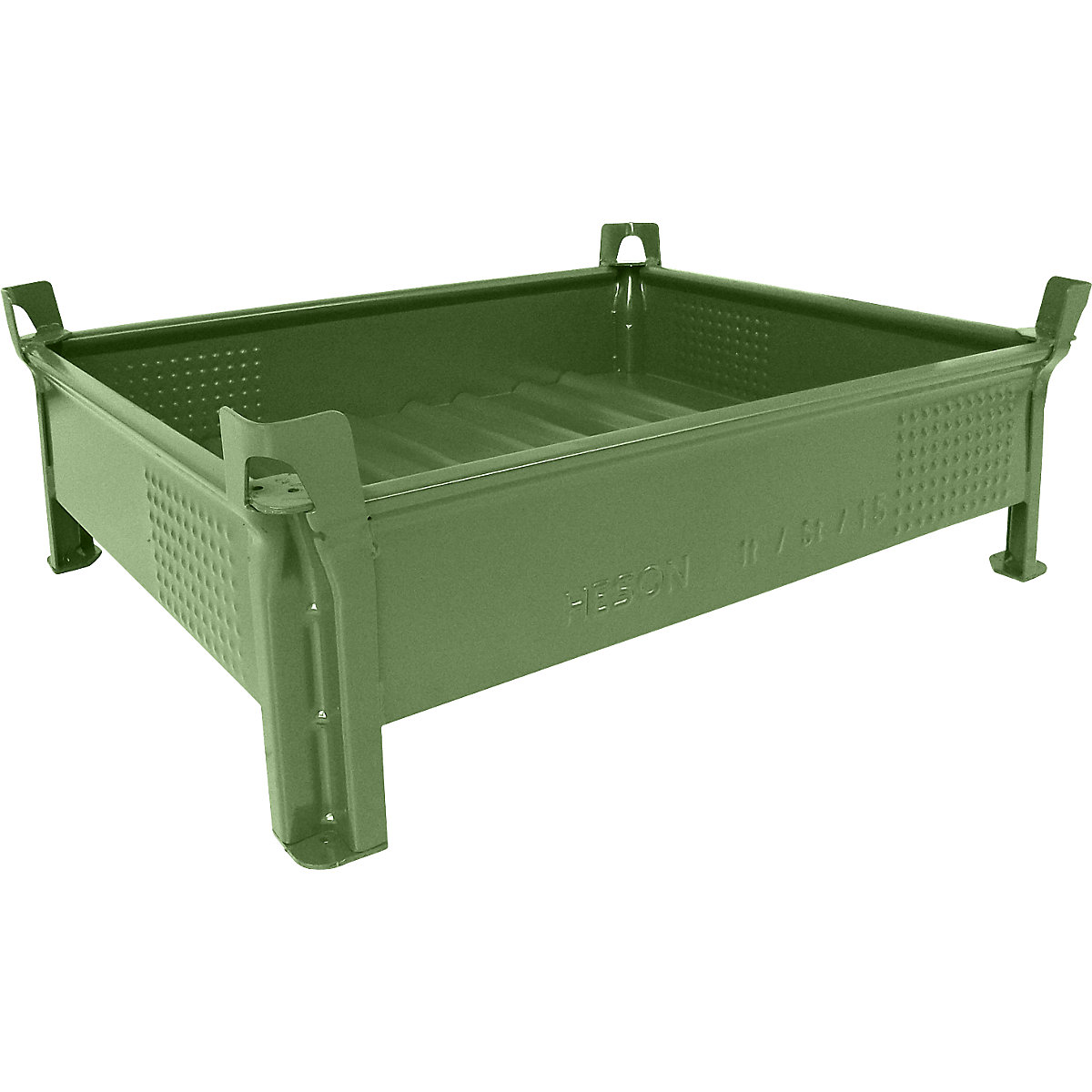 Recipiente empilhável em chapa de aço, forma de construção baixa, paredes fechadas – Heson, LxC 800 x 1000 mm, capacidade de carga 500 kg, verde, a partir de 1 unid.-0