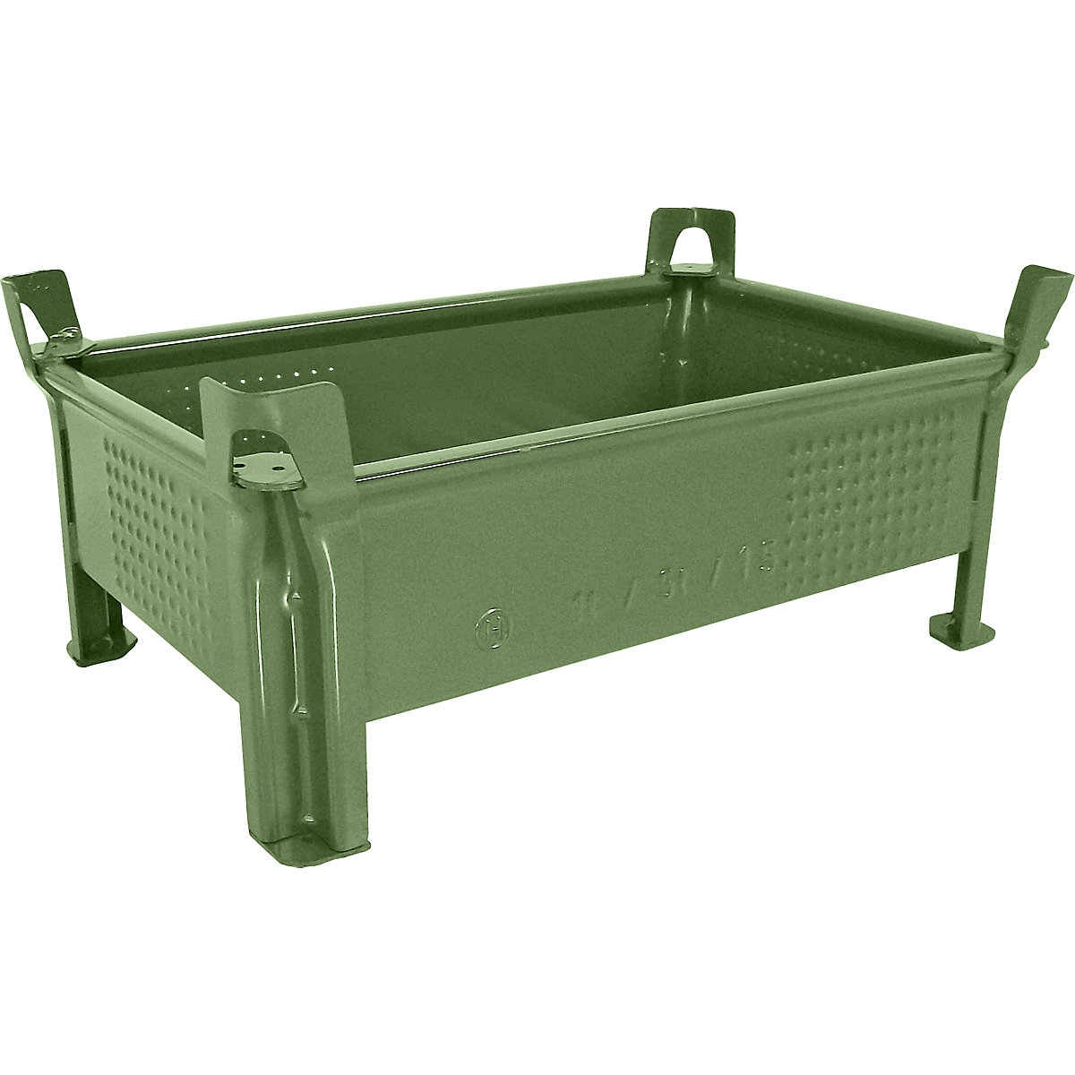 Recipiente empilhável em chapa de aço, forma de construção baixa, paredes fechadas – Heson, LxC 500 x 800 mm, capacidade de carga 1000 kg, verde, a partir de 1 unid.-0