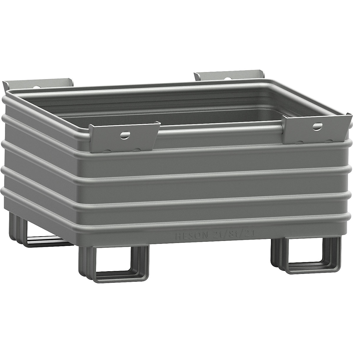 Recipiente empilhável para cargas pesadas – Heson, LxC 1000 x 1200 mm, com pés em U, pintado a cinzento, a partir de 1 unid.-0