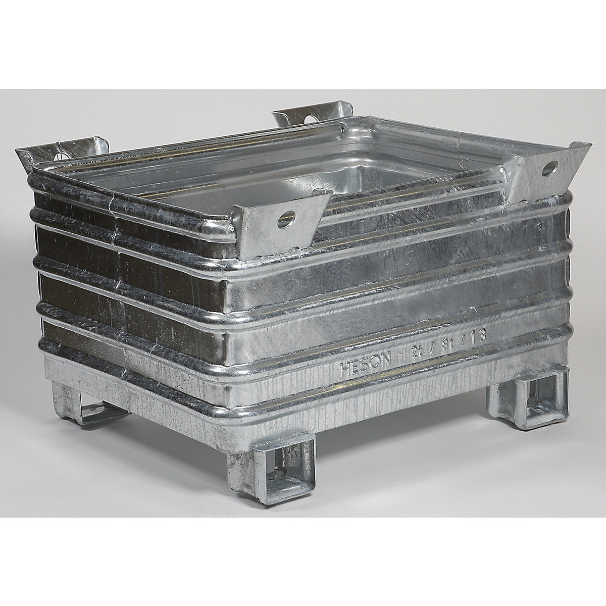 Recipiente empilhável para cargas pesadas – Heson, LxC 800 x 1000 mm, com pés em U, galvanizado a fogo, a partir de 1 unid.-0