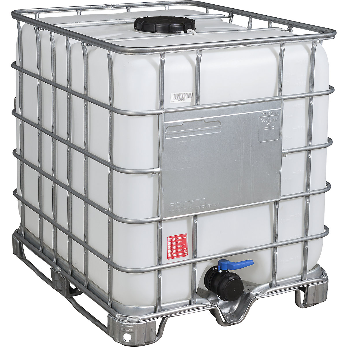 Depósito IBC RECOBULK, volume 1000 l, sobre palete com patins em aço, abertura DN 225 mm/saída DN 80 mm-0