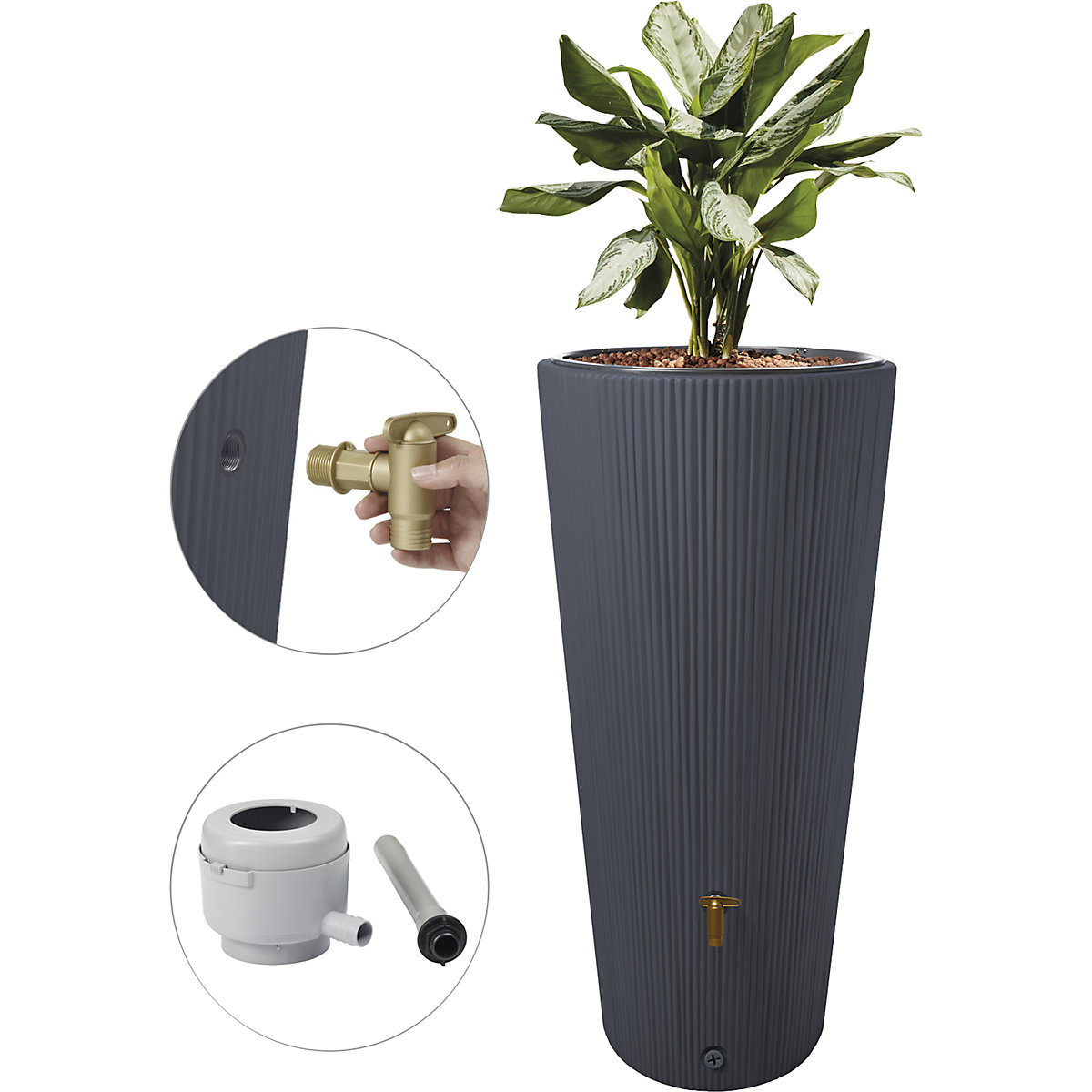 Acumulador de agua de lluvia VASO Decor, resistente a los rayos UV y a la intemperie, capacidad 220 l, gris grafito-0