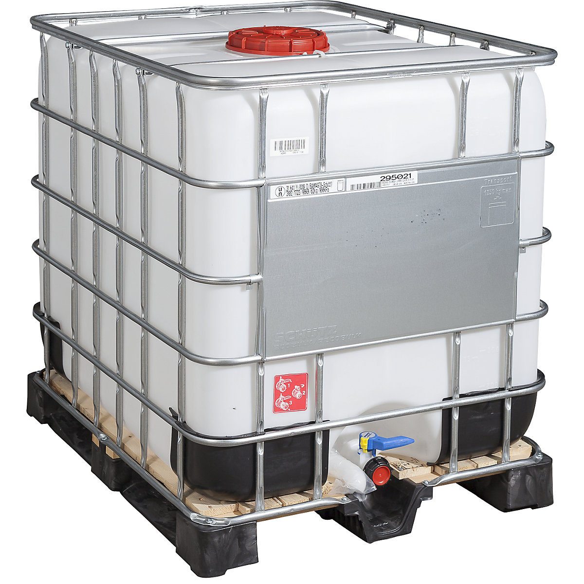 Contenedor IBC RECOBULK, homologación UN, capacidad 1000 l, sobre palet de madera, ancho nominal abertura de llenado 225 mm / salida 50 mm-0