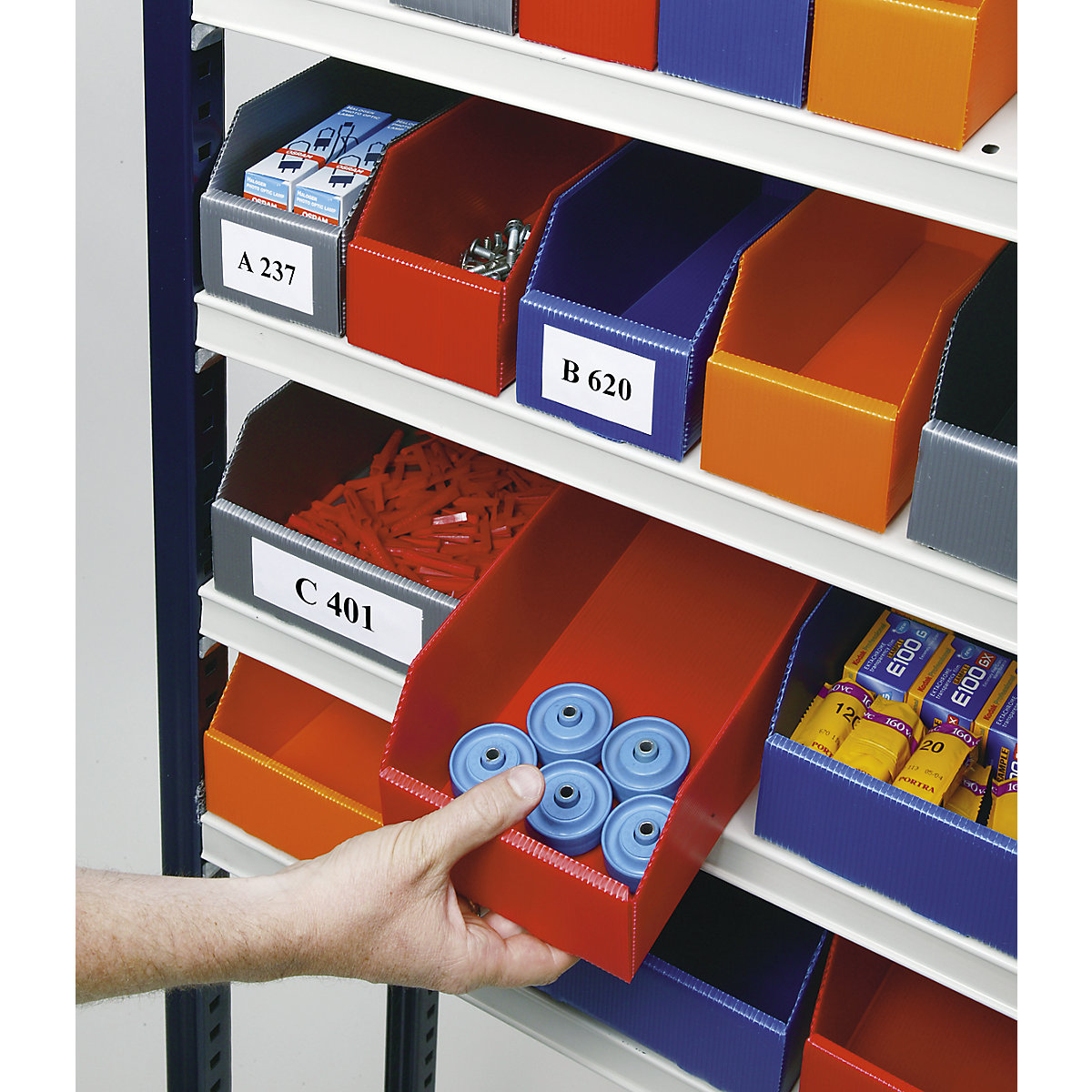 Caja de plástico para estanterías, plegable (Imagen del producto 3)-2
