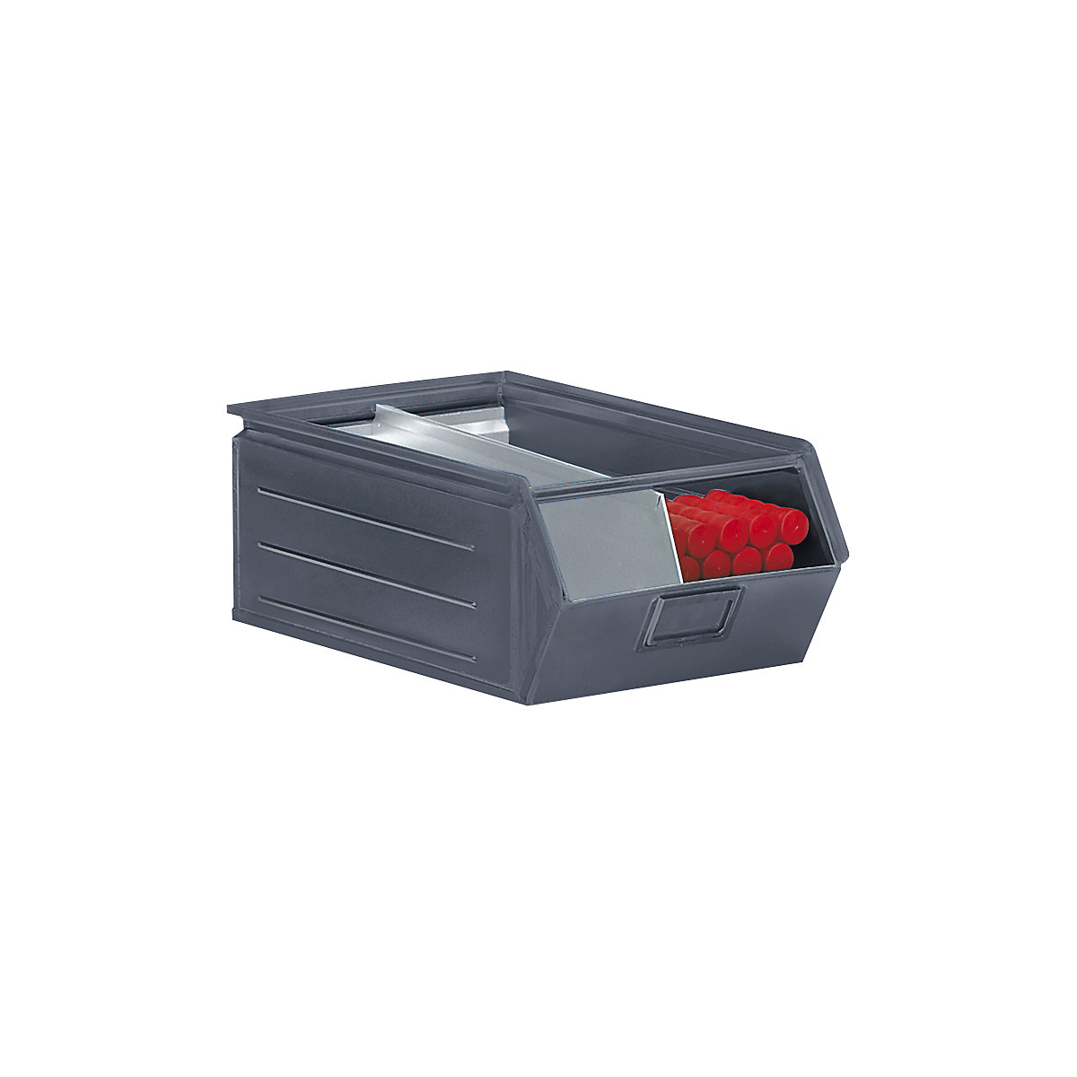 Caja visualizable de chapa de acero, L x A x H 515 x 310 x 200 mm, con barra portante, gris basalto-0