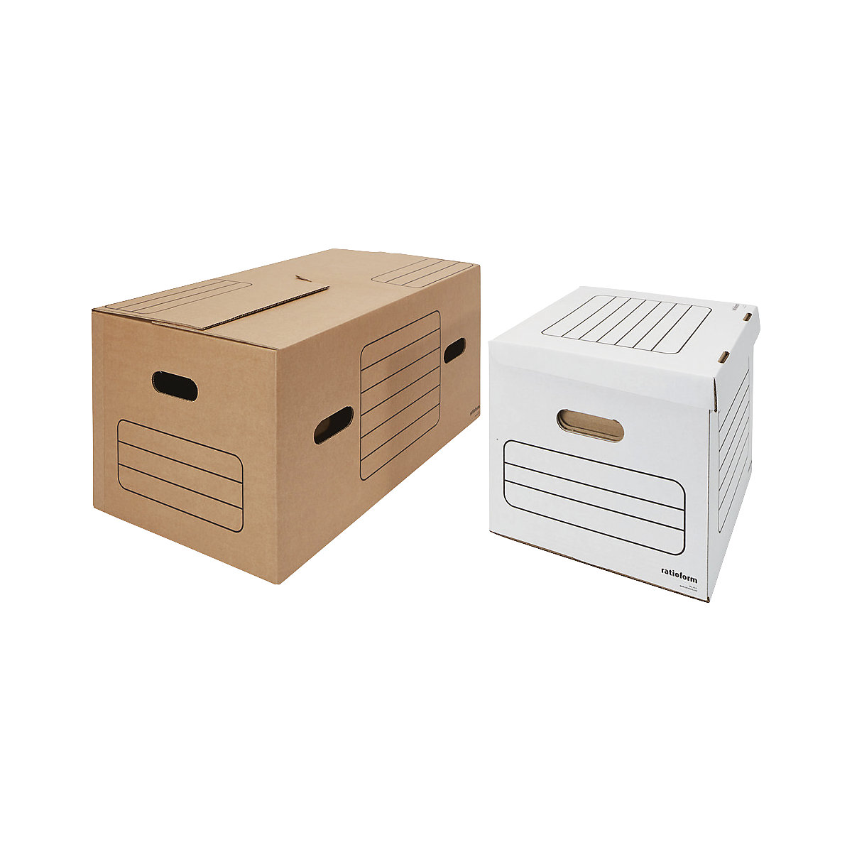 Caisse carton à dossiers – ratioform, simple cannelure, dim. int. 345 x 260 x 250 mm, pour max. 40 dossiers suspendus, à partir de 8 pièces-0
