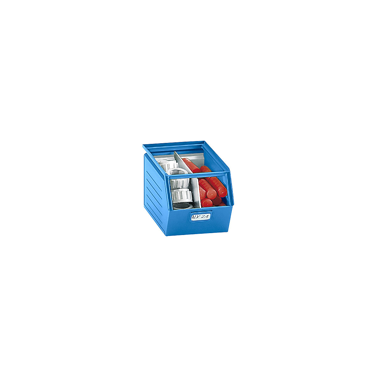 Cassettina per magazzinaggio in lamiera d'acciaio, lungh. x largh. x alt. 363 x 210 x 200 mm, con barra di trasporto, blu chiaro-0