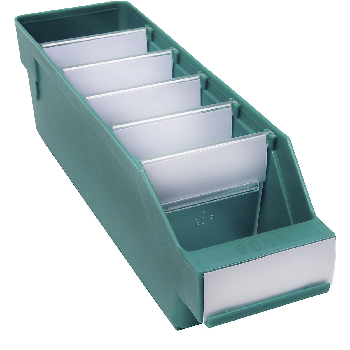 Cassettina per scaffali in polipropilene ad alta resistenza – STEMO, verde, lungh. x largh. x alt. 300 x 90 x 95 mm, conf. da 40 pz.-0