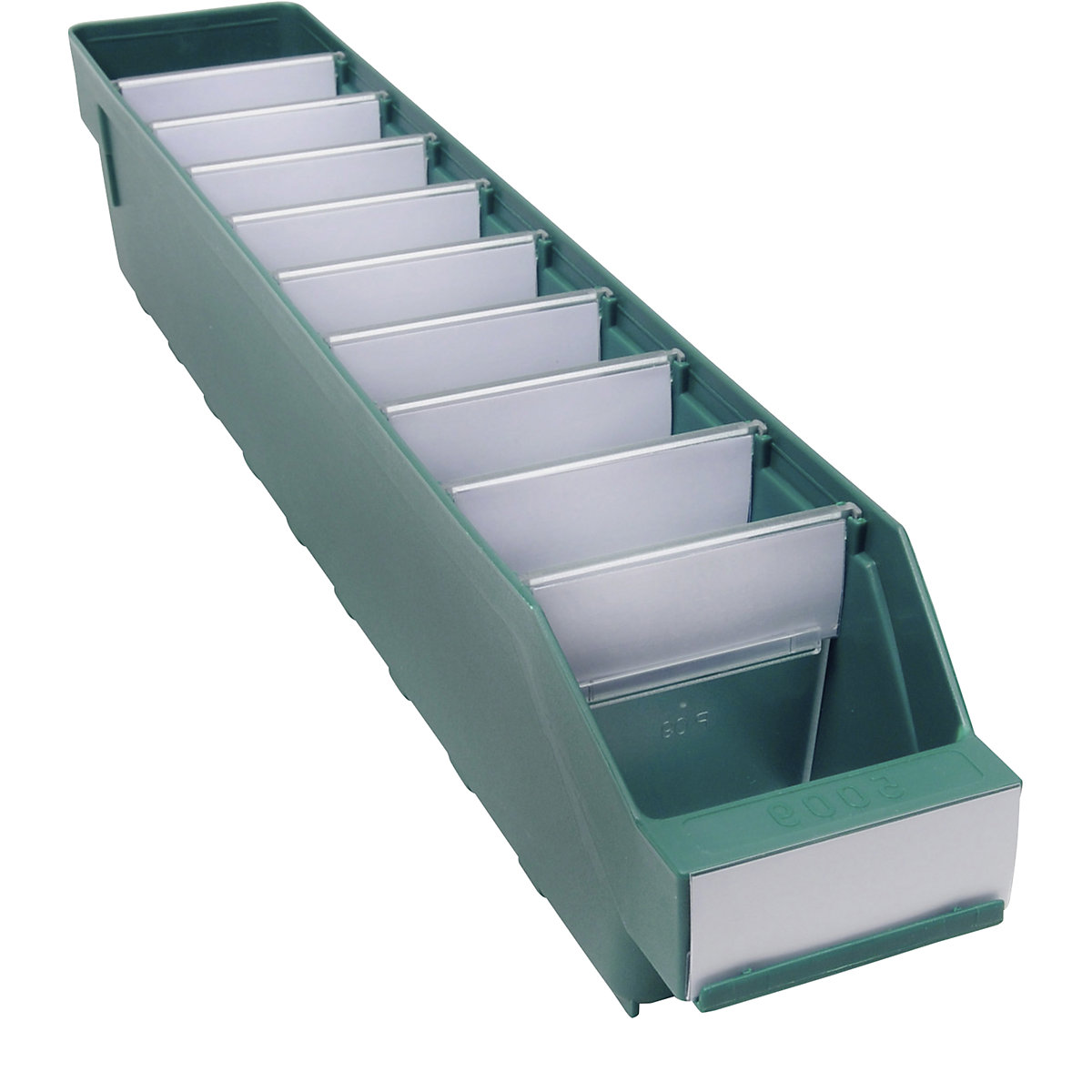 Cassettina per scaffali in polipropilene ad alta resistenza – STEMO, verde, lungh. x largh. x alt. 500 x 90 x 95 mm, conf. da 40 pz.-0
