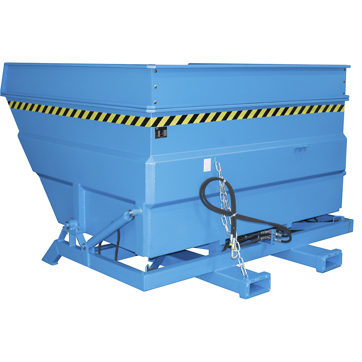 Contenitore ribaltabile XXL con ausilio di sollevamento – eurokraft pro, capacità 4 m³, con spondine e sistema idraulico, blu chiaro-0
