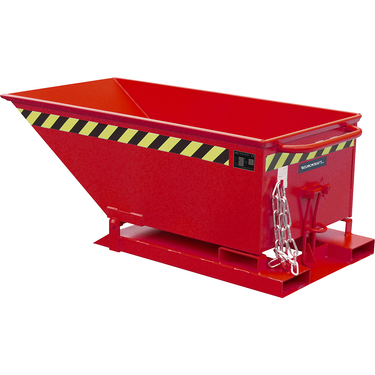 Contenitore ribaltabile con meccanismo di chiusura – eurokraft pro, struttura bassa, capacità 0,25 m³, rosso RAL 3000-0