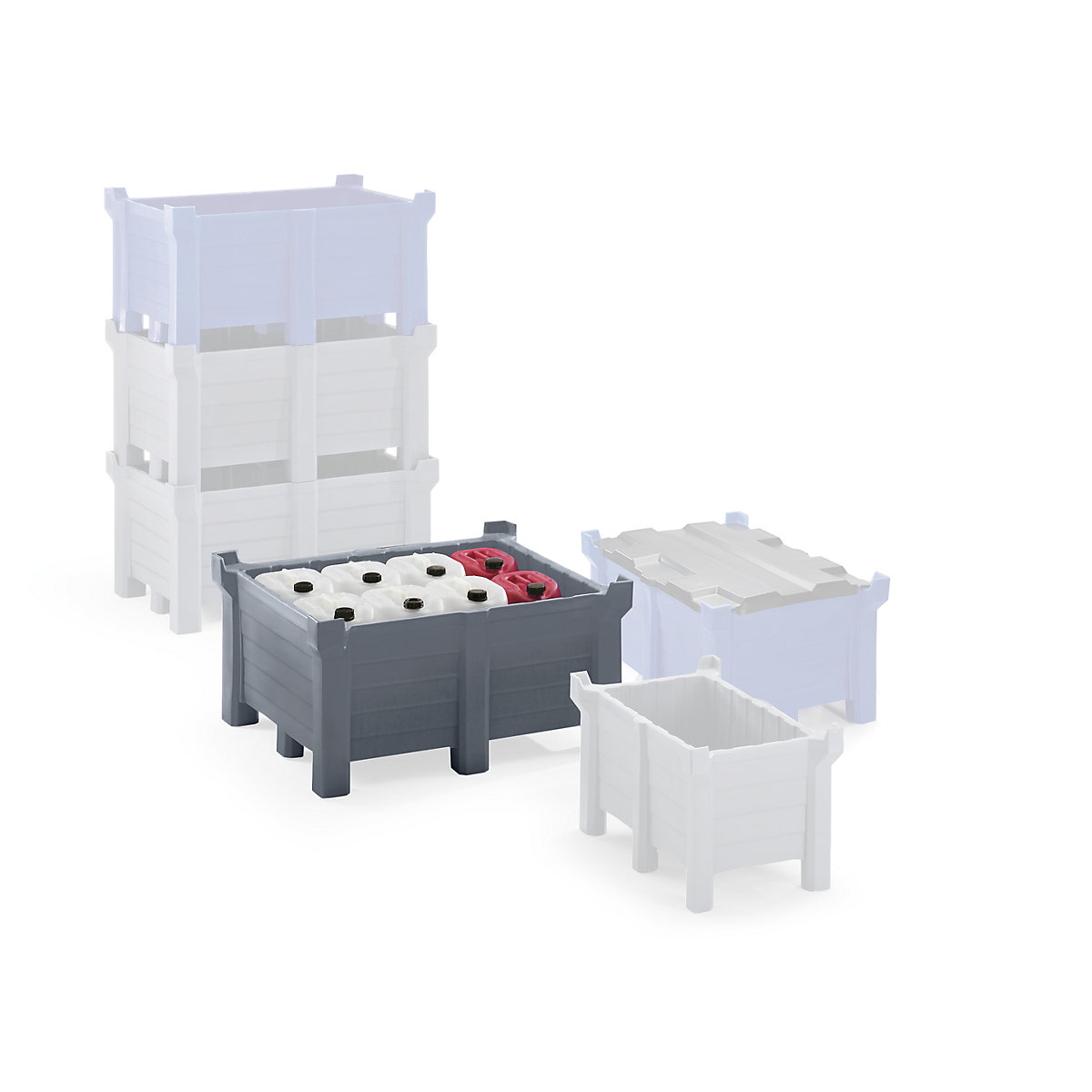 Contenitore in PE per trasporto e impilaggio, carico impilabile 2500 kg, lungh. x largh. 1200 x 1000 mm, grigio-0